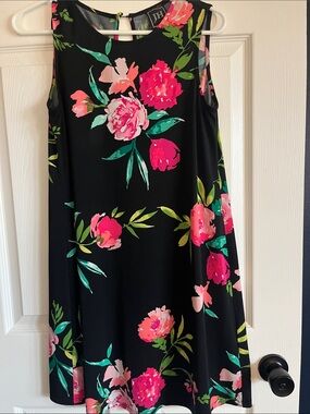 JH Collectibles Black Floral Swing Dress — Pink & Green Flowers